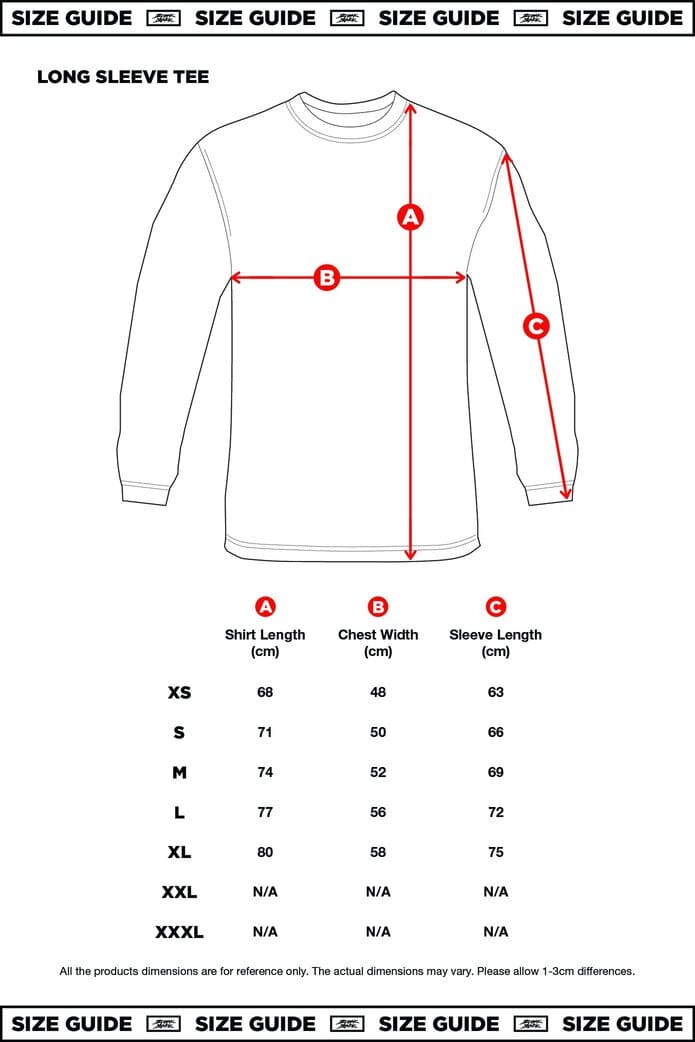 Budak Baek Malaysia Long Sleeve TShirt Size Guide